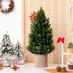 Costway Mini Árbol de Navidad Realístico 47 cm Árbol Artificial de Escritorio con 170 Ramas 14 Piñas Base de Pulpa de Celulosa Decoración Navideña en PE Verde