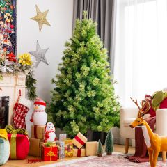 Costway 180 cm Árbol de Navidad Artificial Árbol Decorativo de Bisagra con 820 Ramas Nuevo PVC Agujas de Pino y Base Plegable de Metal