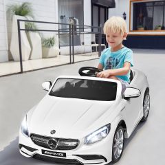 Costway Coche Montable para Niños con Mando 2,4 G Vehículo Mercedes Benz de Batería 12 V con Función AUX 3 Velocidades Blanco