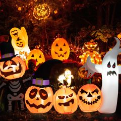 Costway Decoración Hinchable de Halloween con Fantasma Calabaza Esqueleto y Sombreros de Bruja con Luces LED para Fiestas Jardín