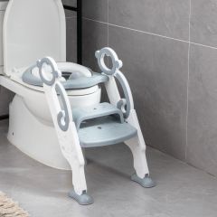 Costway Escalera para WC para Niños Altura Adecuada 39-42 cm Taburete Regulable Plegable Asiento Acolchado Escalones Amplios Antideslizantes Gris