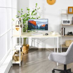 Costway Escritorio Reversible para Ordenador 120 cm con Estantería Mesa de Trabajar para Casa y Oficina Blanco