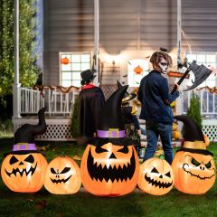Costway Familia de Calabazas Inflables de Halloween Decoración Hinchable Festiva para Fiesta Halloween con Luces LED para Interior y Exterior