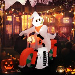 Costway Fantasma Inflable de Halloween que Conduce una Moto Decoración Hinchable con Luces LED Compresor para Interior y Exterior