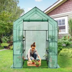 Costway Mini Invernadero Portátil para Plantas con Puerta Enrollable Cobertura en PVC y 2 Ventanas Verde 142 x 142 x 195 cm