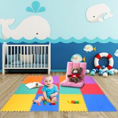 Costway Alfombra Puzzle Antideslizante con 12 Piezas de Encaje para Niños y Bebés  en Espuma EVA Multicolor 60 x 60 x 1 cm