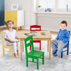 Costway Mueble para Niños Mesa y 4 Sillas de Madera Escritorio para Infantil Dormitorio Sala de Juego Multicolor