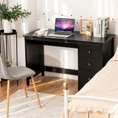 Costway Escritorio para Ordenador con 3 Cajones Mesa Moderna para Laptop Trabajar Estudio Casa Oficina Negro 120 x 50 x 75 cm