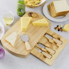 Costway Tajo de madera y cuchillos para queso con cubiertos de cocina de 35 x 19 x 4 cm