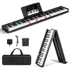 Costway Teclado Eléctrico Plegable con 88 Teclas Semi Pesadas Piano Digital Portátil para Enseñar Soporte USB/MIDI Bolsa de Transporte Negro