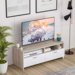 COSTWAY Mueble para TV hasta 45” Mueble Multimedial Moderno con 2 Repisas Abiertas 2 Cajones Centro Entretenimiento 95 x 34,5 x 34,5 cm Natural