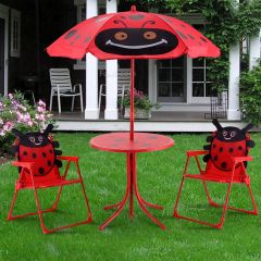 Costway Conjunto de mesa con sombrilla y 2 sillas de jardín plegables para niños rojo