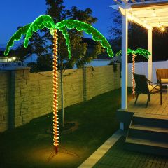 COSTWAY Palmera Tropical Artificial con Led 218 cm Palmera Iluminada Realística con Luces Base Plegable Decorativa para Casa Fiestas Navidad