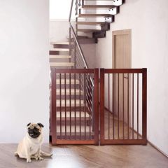 Costway Verja Plegable de Madera Pino para Perros Barrera de Seguridad para Mascotas con 2 Paneles para Escalera y Pasillo Cereza 112 x 1,5 x 91,5 cm