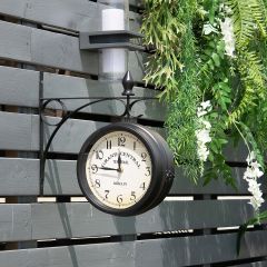 Costway Reloj de Doble Cara de Pared Reloj Vintage Retro Fácil de Leer con Soporte en Acero Movimiento Silencioso Decoración para Casa Jardín