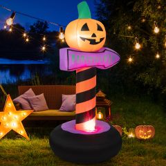 Costway 180 cm Señal de Carretera de Halloween con Calabaza Inflable Decoración de Fiesta Hinchable con Luz LED para Patio Jardín Fiesta