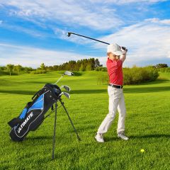 COSTWAY Set de Palos de Golf para Niños 11-13 Años Incluye Madera Fairway 3 Hierros 7 y 9 Putter Cubrepalo Bolsa de Golf Azul