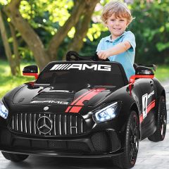Costway Coche Montable 12 V para Niños Mercedes Benz Juguete Vehículo Eléctrico con Mando Control Oscilación Modalidad Adelante y Atrás Negro