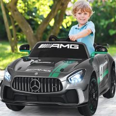 Costway Coche Montable 12 V para Niños Mercedes Benz Juguete Vehículo Eléctrico con Mando Control Oscilación Modalidad Adelante y Atrás Plata
