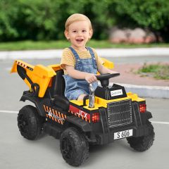 Costway Volquete Tractor de Batería para Niños Vehículo de Construcción con Cubo Eléctrico Mando 2,4 G Llave Inglesa Extra Amarillo