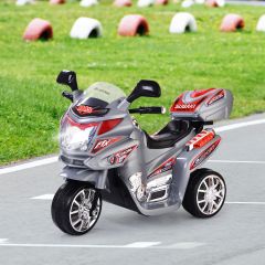 Costway Moto Montable para Niños Moto Eléctrica Juguete de Batería 6 V con 3 Ruedas Música Incorporada Focos Función Adelante y Atrás Gris