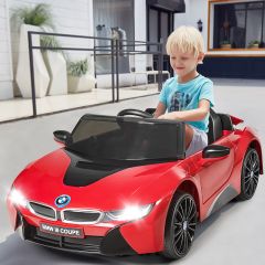 Costway Coche Montable para Niños Vehículo de Batería 12 V con 2 Motores Mando 2,4 G Luces LED MP3 Bocina Música 2 Puertas Rojo