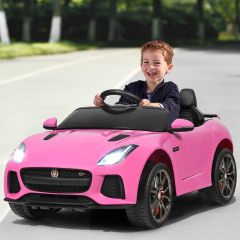 Costway Coche Jaguar Montable para Niños Vehículo de Batería Juguete Eléctrico con Mando Música Cuentos Marcha Adelante y Atrás Rosa