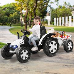 Costway Tractor Juguete con Remolque para Niños 3-8 Años Incluye Mando 2,4 G blanco