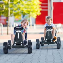 Costway Go Kart de Pedales Montable para Niños Conducción en Exterior con Asiento Regulable Embrague Freno de Mano Negro