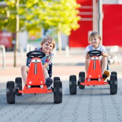 Costway Go Kart de Pedales Montable para Niños Conducción en Exterior con Asiento Regulable Embrague Freno de Mano Rojo