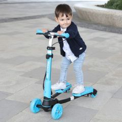 Costway Tijeras scooter para niños con 4 ruedas intermitentes 82x28x72-84 cm Scooter plegable para niños Azul / Amarillo / Rojo