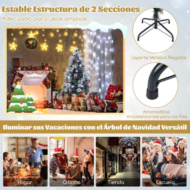 GOFLAME - Árbol De Navidad Artificial De 7 Pies Con Agujas De Pino, árbol De Navidad Con Efecto De Nieve, 1270 Puntas De Ramas De PE Y PVC, 320 Luces LED