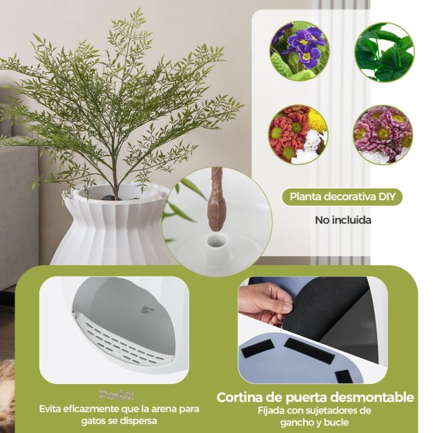 Caja De Arena Oculta Para Gatos Bundle & Bliss - Con Filtro De Carbono, Planta Sintética Y Piedras