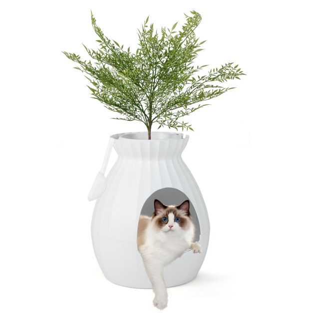 Caja De Arena Oculta Para Gatos Bundle & Bliss - Con Filtro De Carbono, Planta Sintética Y Piedras