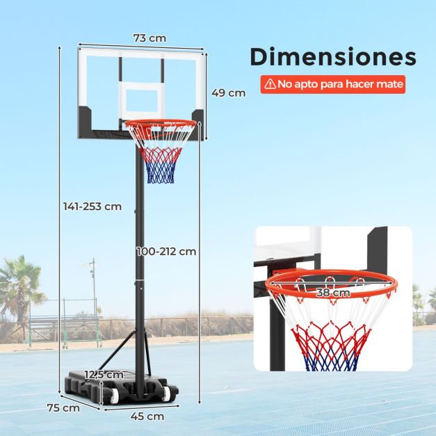 Canasta de baloncesto niño ajustable con pie de 1,30 - 1,60m - K500 An