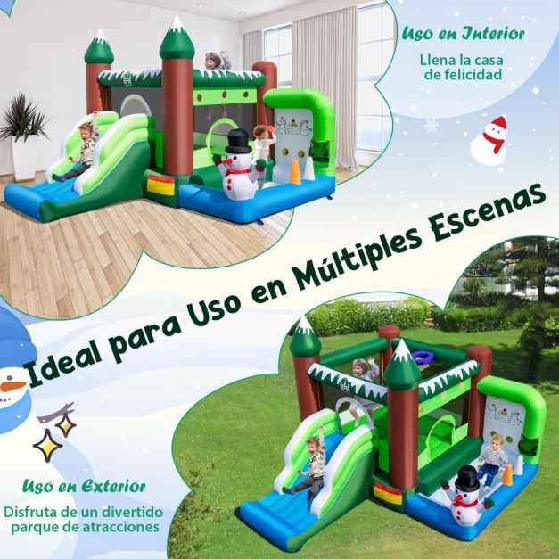 Castillo Hinchable Gigante De Muñeco De Nieve – 380x340x245 Cm, Con Tobogán Y Piscina De Pelotas, Para Niños De 3 A 10 Años