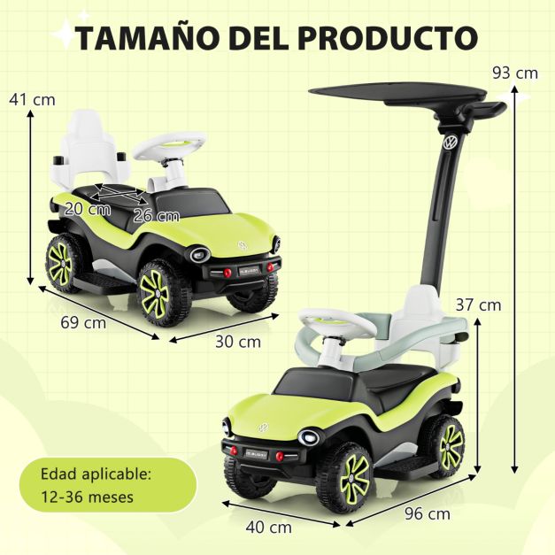 COSTWAY 3 En 1 Coche De Empuje Volkswagen – Carriola, Push Car Y Coche De Montar Con Música, Luces Y USB