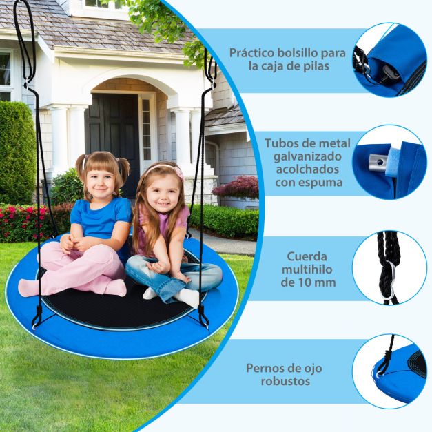 Columpio Nido De 100 Cm Con Luces LED Y Giro 360° – Disco Colgante Para Jardín Con Capacidad De 300 Kg, Altura Ajustable 110-180 Cm, Para Niños Y Adultos (Rojo)