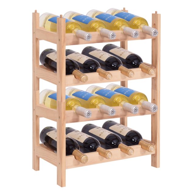 estante de madera para colocar de pie y mostrador KIRIGEN Botellero de madera para 8 botellas de vino de 3 niveles soporte para botellas/armario de cristal natural 