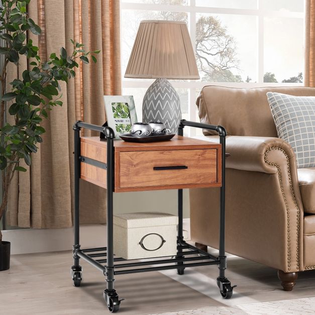 Mesa Auxiliar Con Base De Carga HOOBRO - Mesita De Noche/Sofá, Estilo Retro