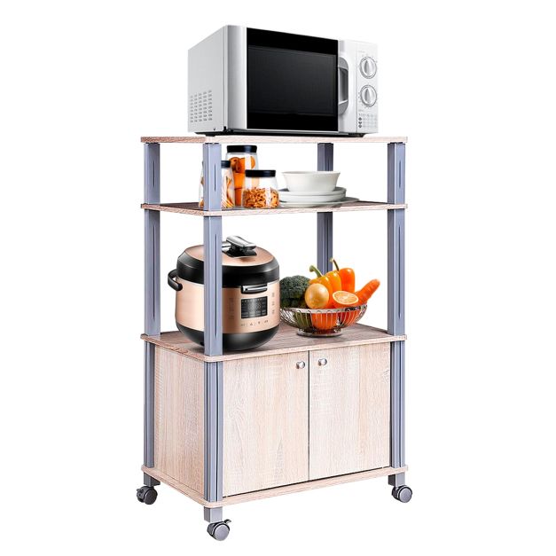 3 estantes Wakects Estantería para microondas carro de cocina para microondas horno estantería de trabajo de cocina de hierro 60 x 35 x 66,5 cm negro panel de densidad 