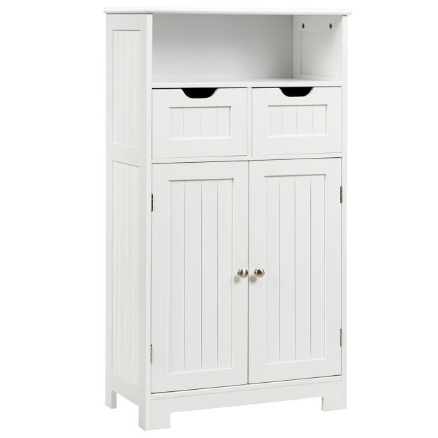 Dioche armario de pie de baño con columna con cajón y 2 estantes armario de columna de baño con puertas de estilo persianas 120 x 22 x 22,5 cm Mueble alto de baño blanco 