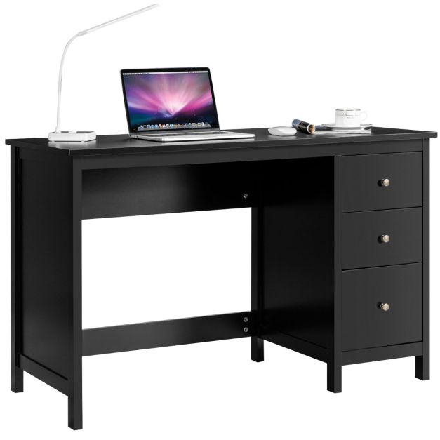 SCD0194 eSituro Mesa de Escritorio para Oficina Estudio Mesa de Trabajo con 3 Cajones Mesa de Ordenador PC de Madera con Cerradura 120x59x75cm Negro 