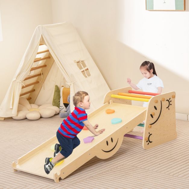 Triángulo De Escalada De Madera 5 En 1 Con Rampa Reversible – Juguete Montessori Para Niños De 3 A 8 Años