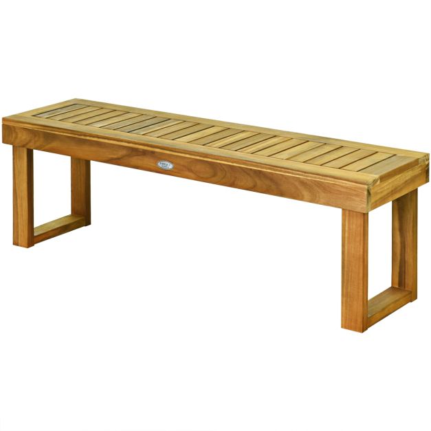 Banco de dos asientos de madera de teca CHICREAT aproximadamente 120 cm de ancho banco de jardín de madera de teca con bandeja 