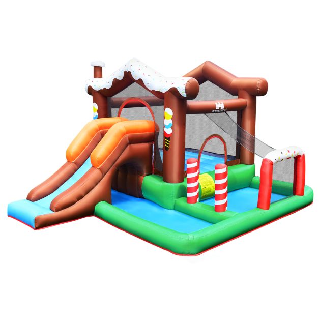 Casa Inflable Con Doble Tobogán Para Niños - 3 En 1 (Tobogán, Pared Escalada, Cama Elástica), 363x187 Cm