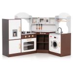 Cocina De Juguete De Madera COSTWAY Con Luz, Sonido Y Accesorios – 91x30x102 Cm