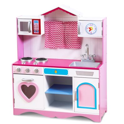 Cocina De Juguete De Madera Para Niños Con Fregadero, Estufa, Pizarra Y Accesorios - Juego Educativo A Partir De 3 Años