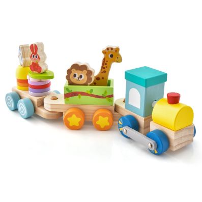 GOPLUS - Juego de trenes de madera 3 secciones 15 bloques apilables diseño de animales cuerda de tracción conexión a ganchillo juguete de despertar 18 meses GOPLUS - Juego de trenes de madera 3 secciones 15 bloques apilables diseño de animales cuerda de tracción conexión a ganchillo juguete de despertar 18 meses