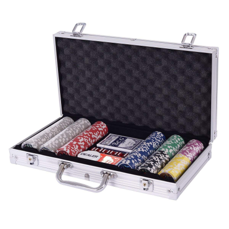 300 Piezas Fichas de Póker Set de 7 Colores Laser-Chips con Caja de Aluminio con Forro Acolchado